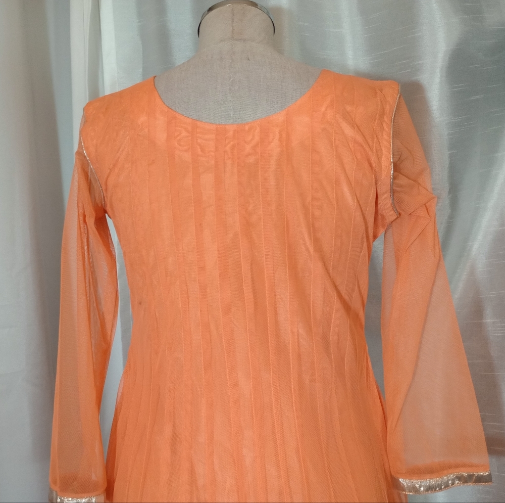 Halloween  Beaded Indian Maxi Dress, Orange, Purple floral, gold satin trim, L - Picture 8 of 12